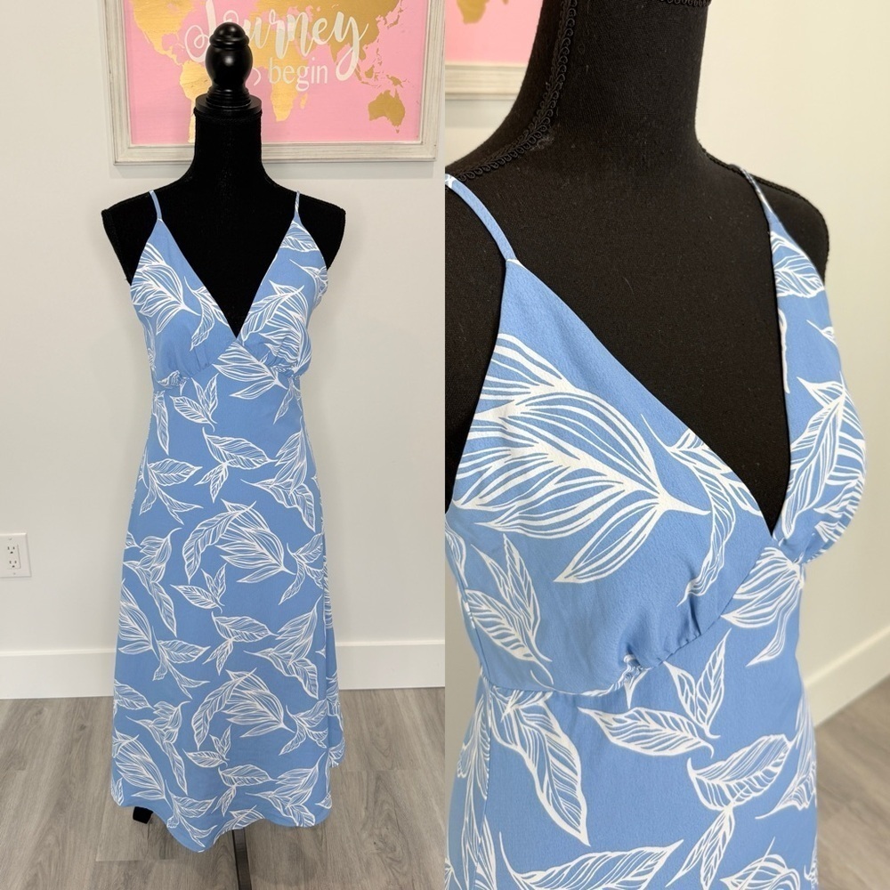 FORE Blue Leaf Print Maxi Lined Dress (S)